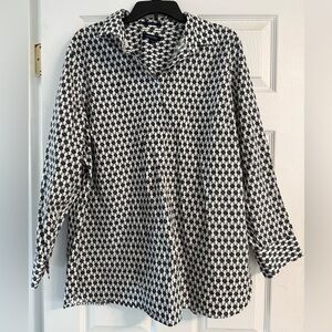 Lands' End Floral Print Blouse in Black and White